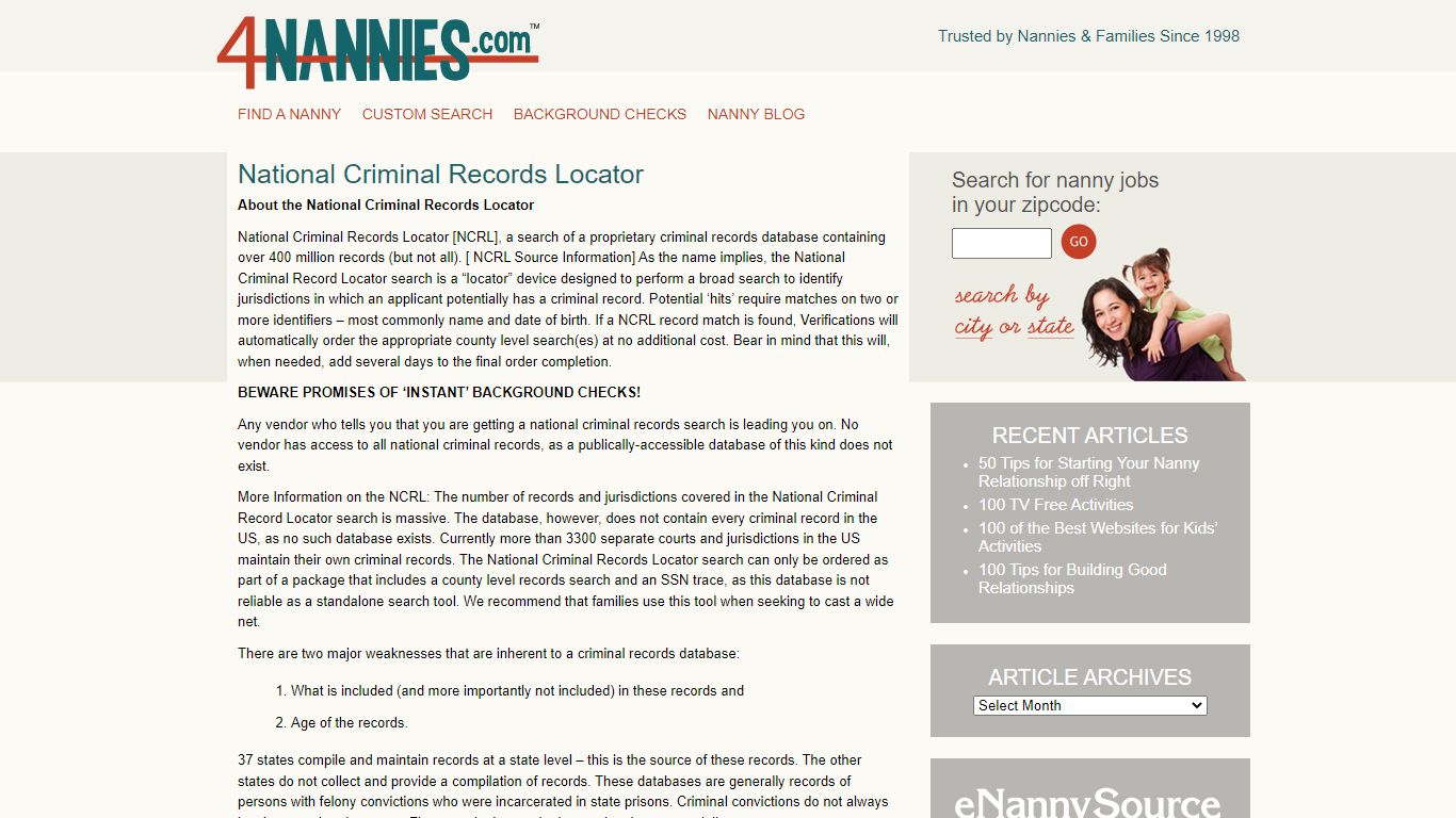 National Criminal Records Locator » 4Nannies